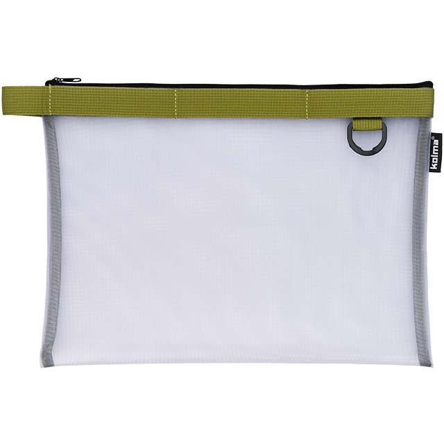 Poche zippée en nylon A4 vert olive transparent