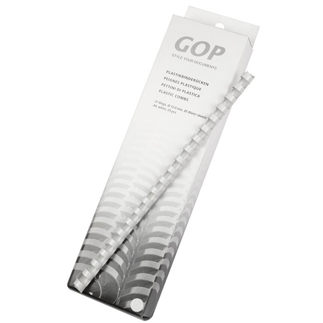 GOP Plastic binder spins A4 12 mm white 21 rings round 1 box à 25 pcs.