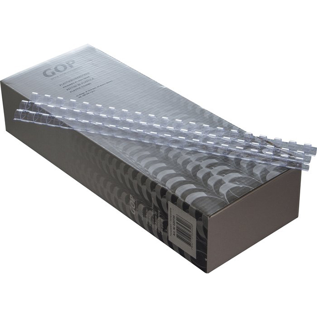 GOP Plastic binder spins A4 10 mm transparent 21 rings round  1 box à 100 pcs.